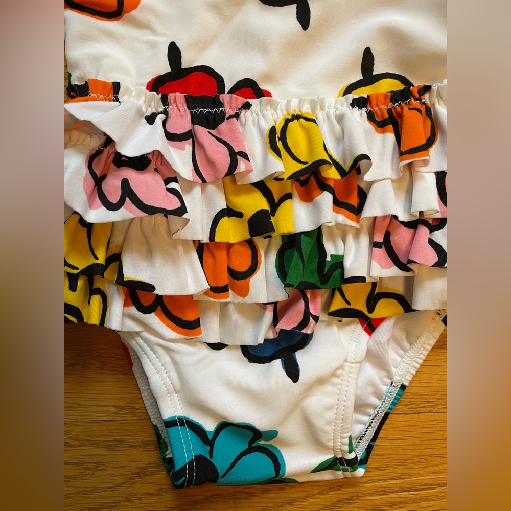 Hanna Andersson Baby Multi-Colored Floral One Piece Swimsuit with Ruffles - Picture 3 of 8